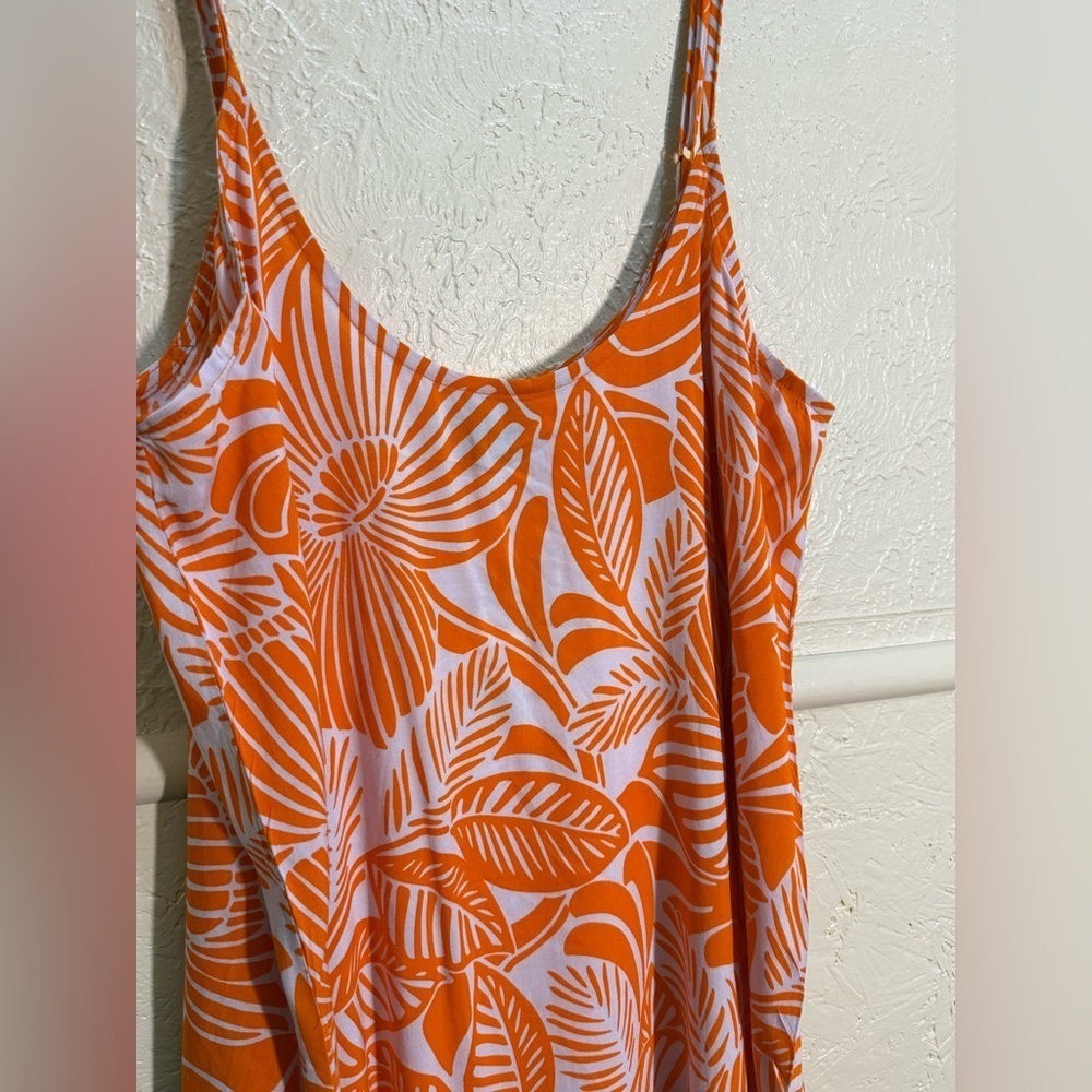 Echo Orange and White Floral Hawaiian Print Flowy Sun Dress Size Medium NWT - Picture 2 of 7